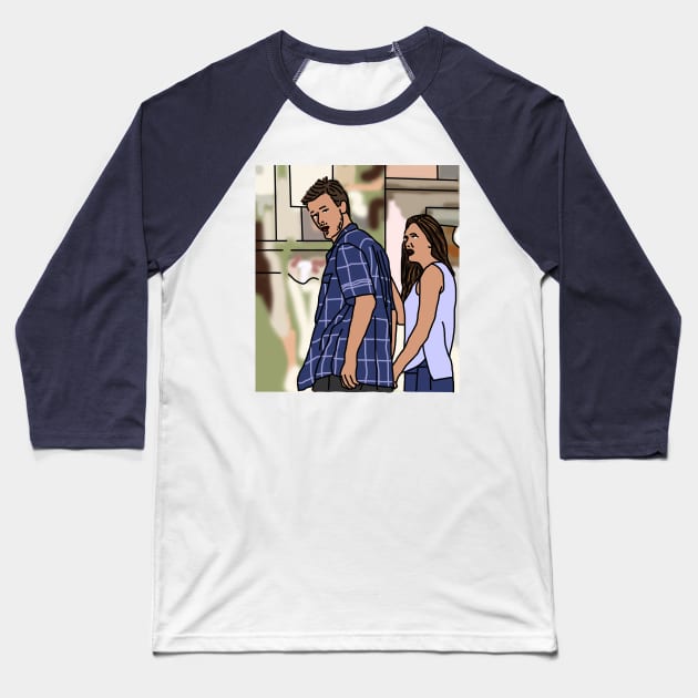 Distracted Boyfriend Meme and his Girlfriend Baseball T-Shirt by ellenhenryart